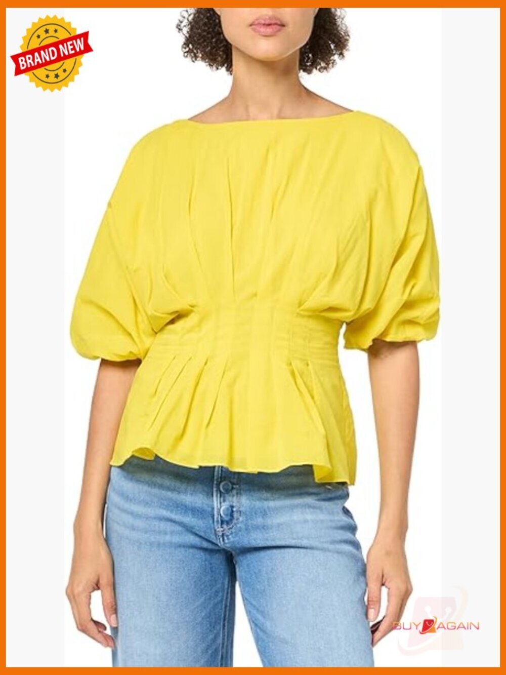Cotton Voile Blouse with Peplum Hem and Puff Sleeves